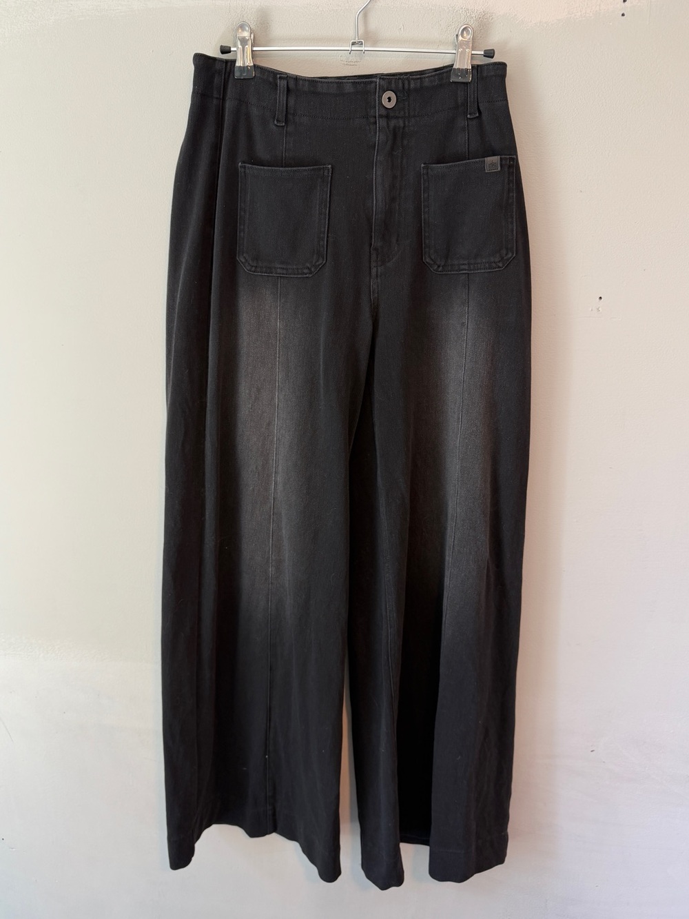 Halara Flex High Waisted Pockets Washed Wide Leg Jeans Small Coal Black Denim - Picture 2 of 12